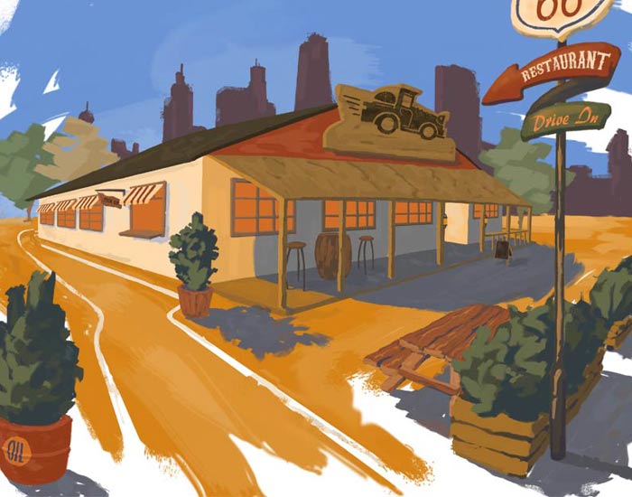 Digital illustration til koncept af restaurant af professionel tegner og illustrator