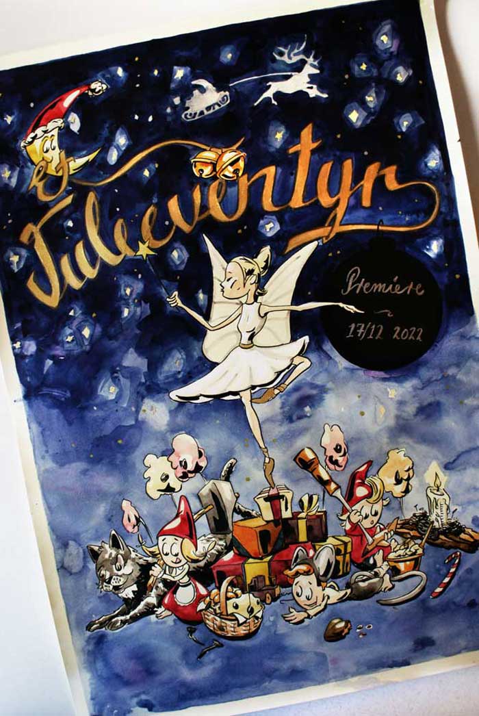 Illustration til jule plakat for balletskole