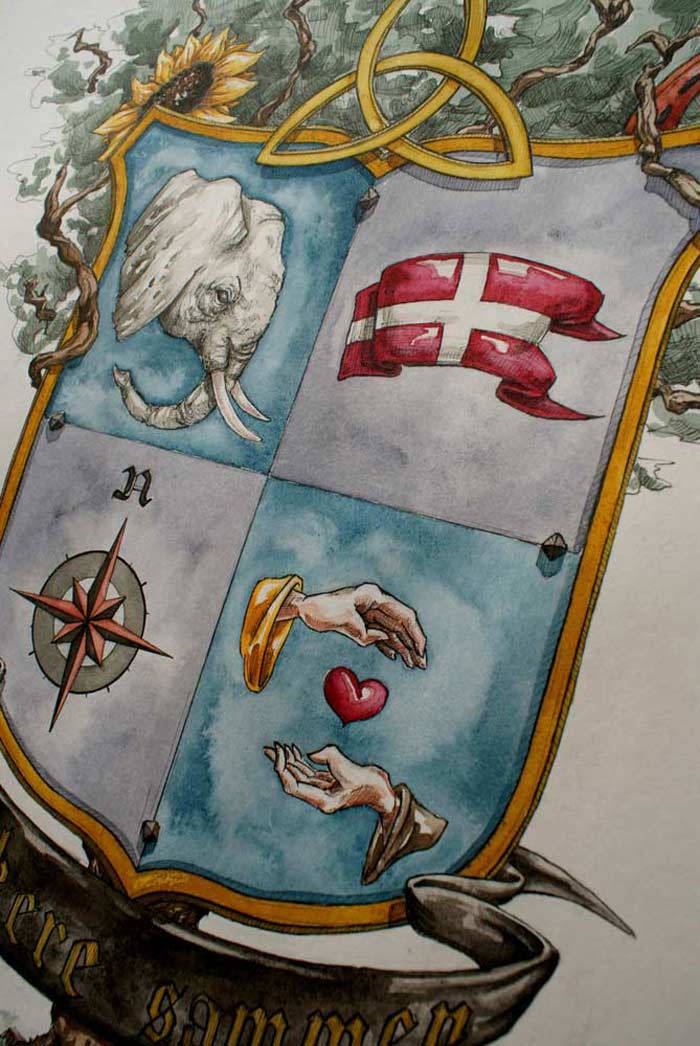 Tegning af våbenskjold lavet af professionel freelance illustrator